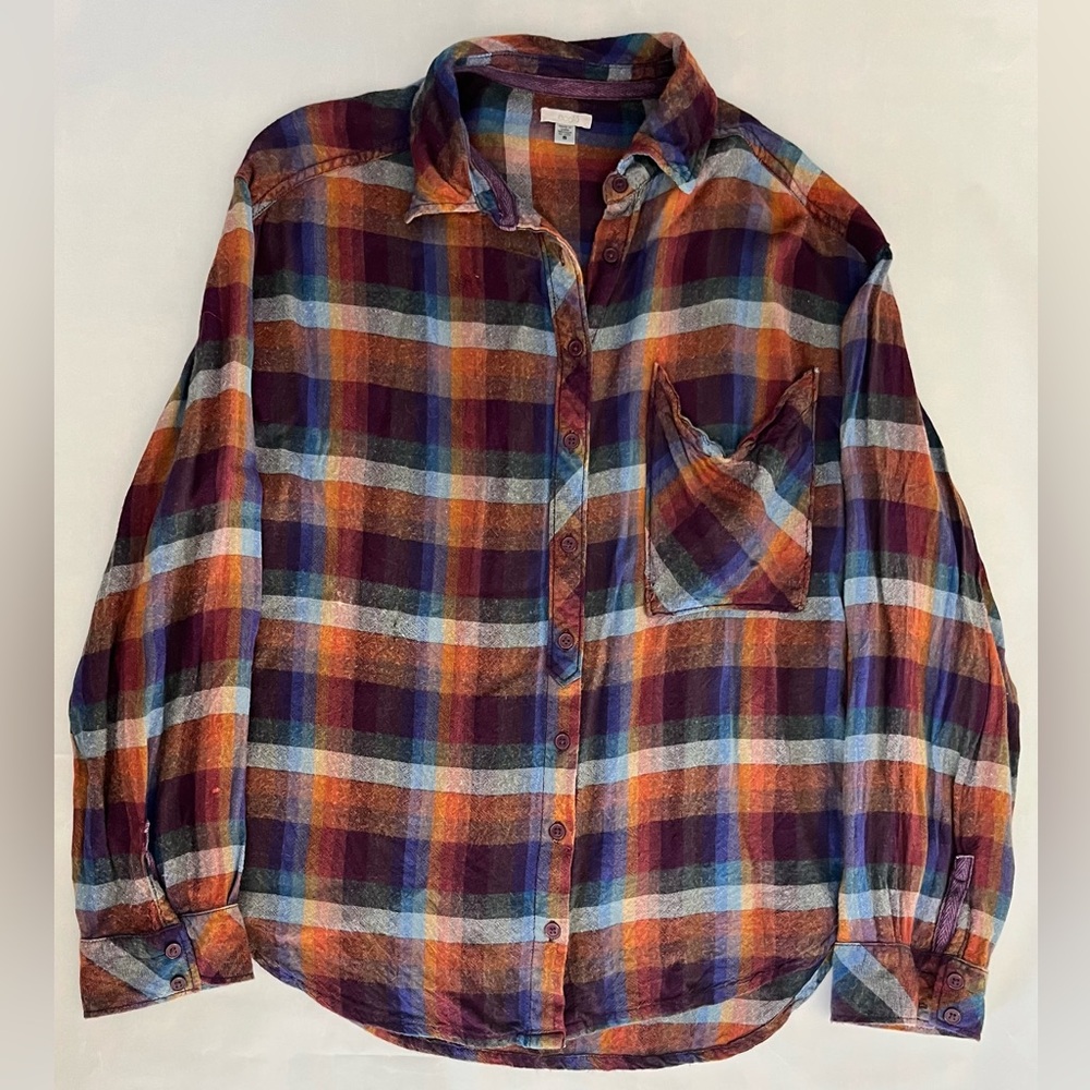 Ecote Plaid button down Top Collar shirt with Pocket made in India S Small